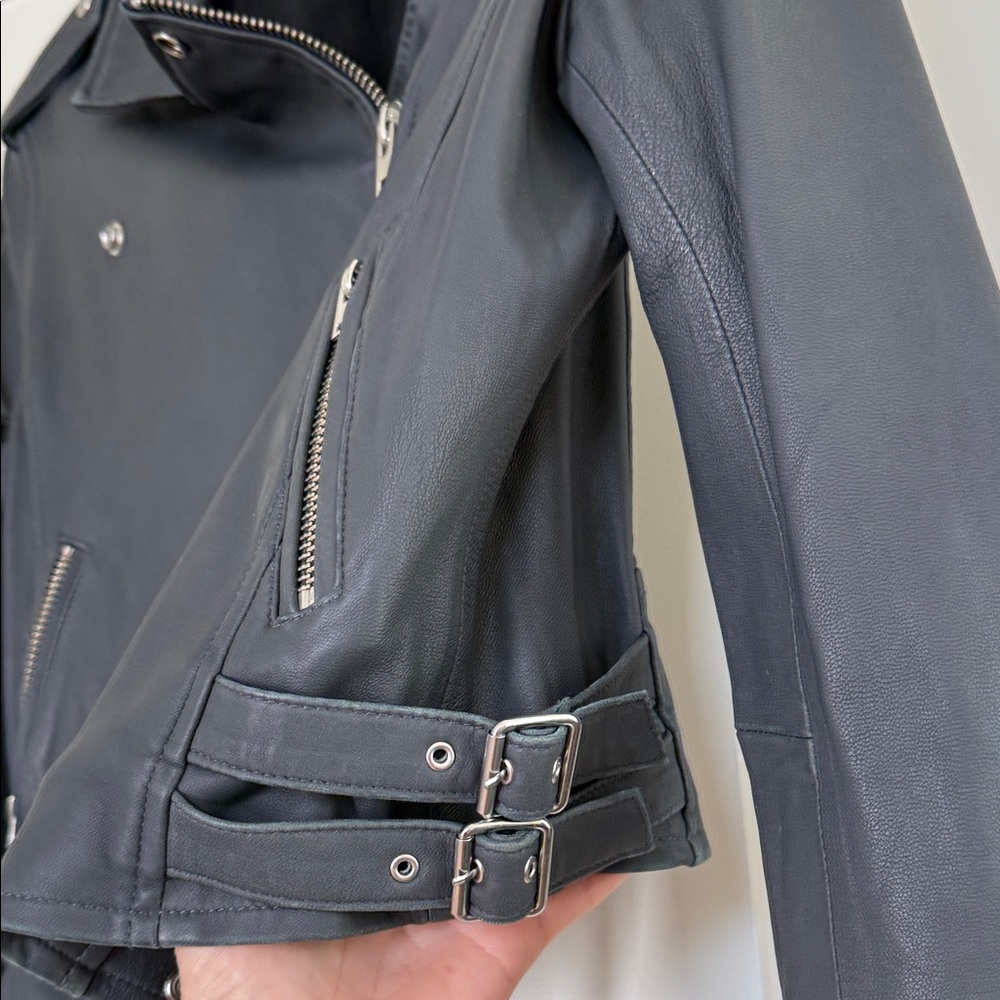IRO Gray Ashville Leather BikerJacket - Picture 2 of 12